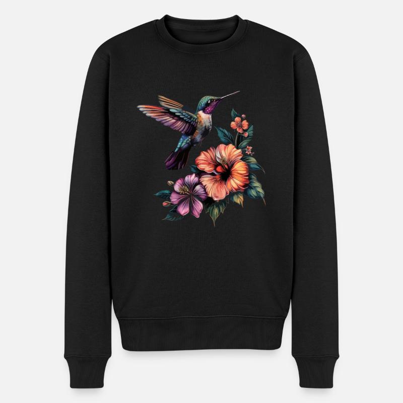 Hummingbird flowers - Männer Premium Bio Pullover - Schwarz