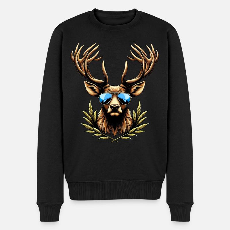 Trachtenshirt Herren Trachten T-Shirt Hirsch - Männer Premium Bio Pullover - Schwarz