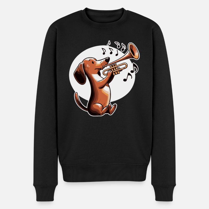 Dackel spielt Trompete - Männer Premium Bio Pullover - Schwarz