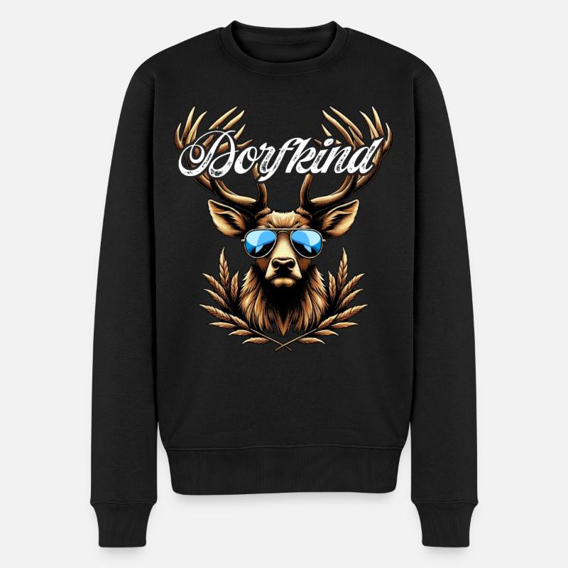 Trachtenshirt Herren Dorfkind T-Shirt Damen Hirsch - Männer Premium Bio Pullover - Schwarz