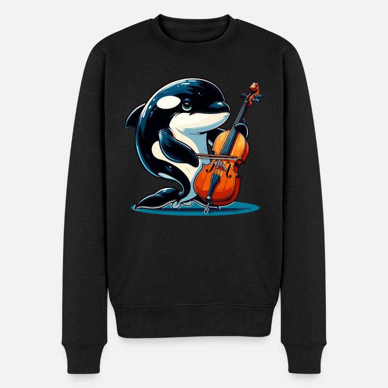 Orca spielt Cello - Männer Premium Bio Pullover - Schwarz