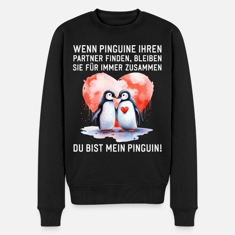 Wenn Pinguine Ihre Liebe finden Pärchen Sprüche - Männer Premium Bio Pullover - Schwarz