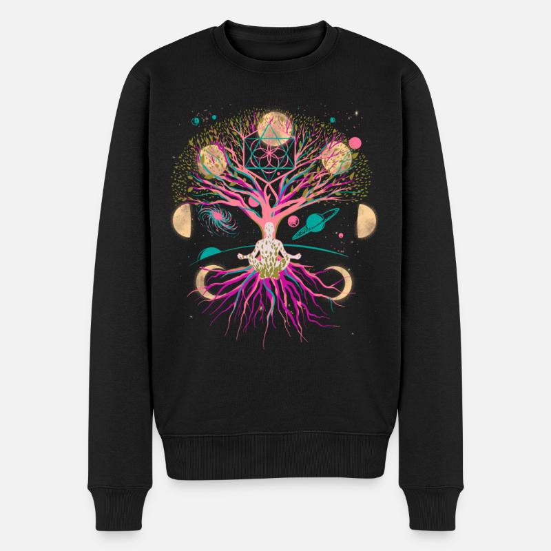 Lune Arbre Méditation Méditer Univers Fantaisie - Pull Premium bio Homme - noir