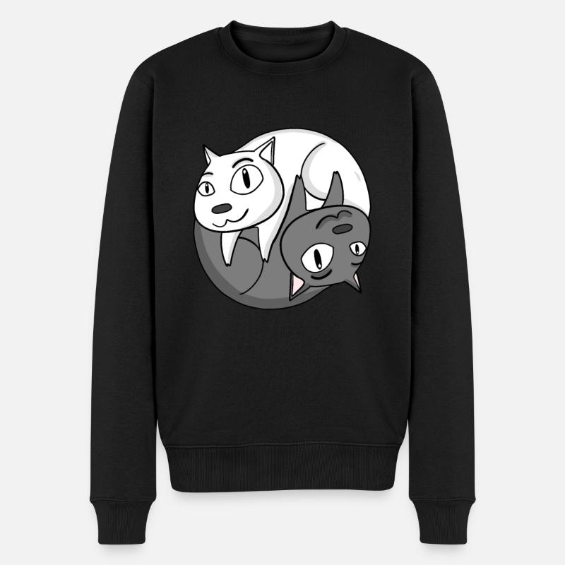 Yin Yang Katze - Männer Premium Bio Pullover - Schwarz