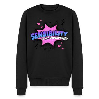 Sensitivity is my superpower trait - Men's Premium Organic Jumper - black - Front - Nico (187cm)