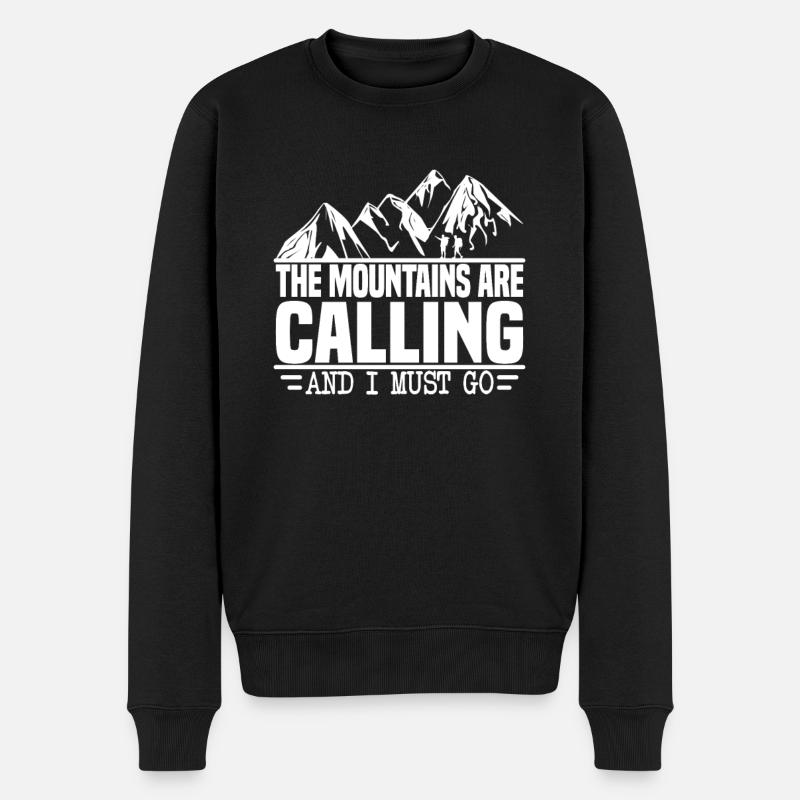Die Berge rufen ich muss los Bergsteiger - Männer Premium Bio Pullover - Schwarz