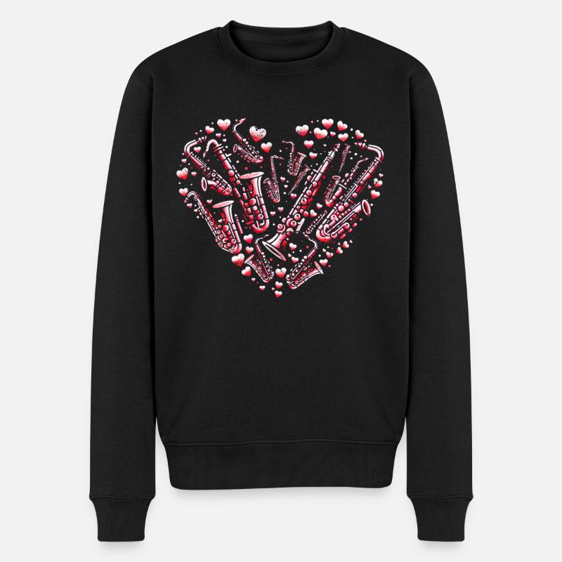 Saxophon-herz Saxophonist Valentinstag - Männer Premium Bio Pullover - Schwarz