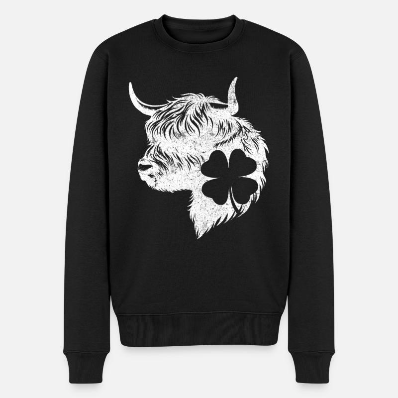 Kleeblatt Schottisches Hochlandrind - Männer Premium Bio Pullover - Schwarz