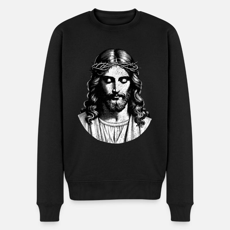 Jesus Zeichnung Jesus Kunst Jesus Bild Jesus Geschenk - Männer Premium Bio Pullover - Schwarz
