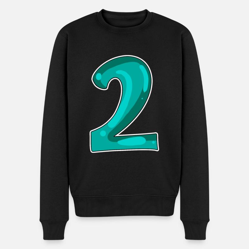2 - Zahl - Nummer Zwei Motiv - Männer Premium Bio Pullover - Schwarz