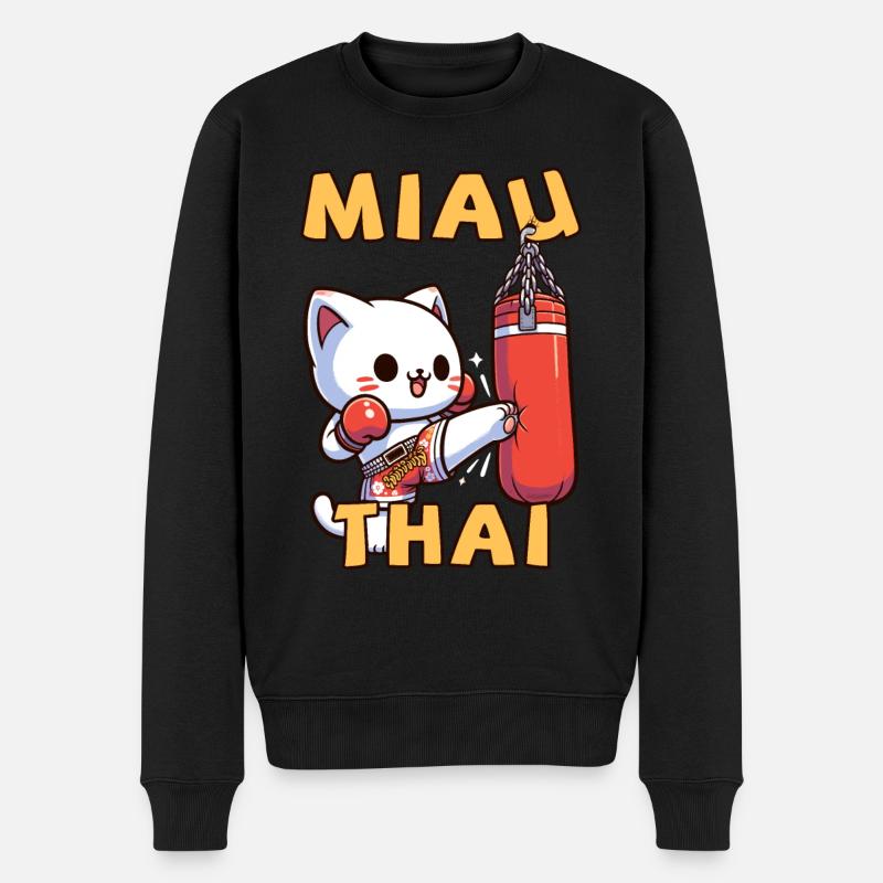 Muay Thai Boxing, Thai Boxing Kickboxen Miau Thai - Männer Premium Bio Pullover - Schwarz