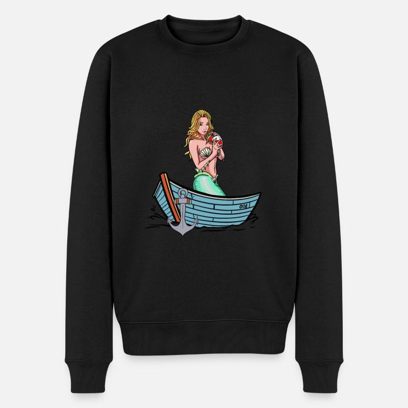 Nixe maritim Meerjungfrau Boot Fabelwesen Märchen - Männer Premium Bio Pullover - Schwarz