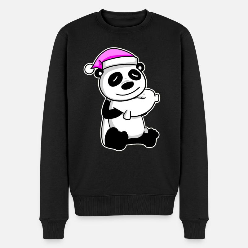 Panda Müde Ausschlafen Schlafen Mädchen - Männer Premium Bio Pullover - Schwarz