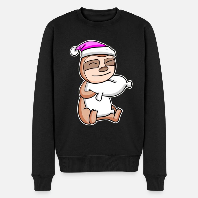Faultier Müde Ausschlafen Schlafen Mädchen - Männer Premium Bio Pullover - Schwarz