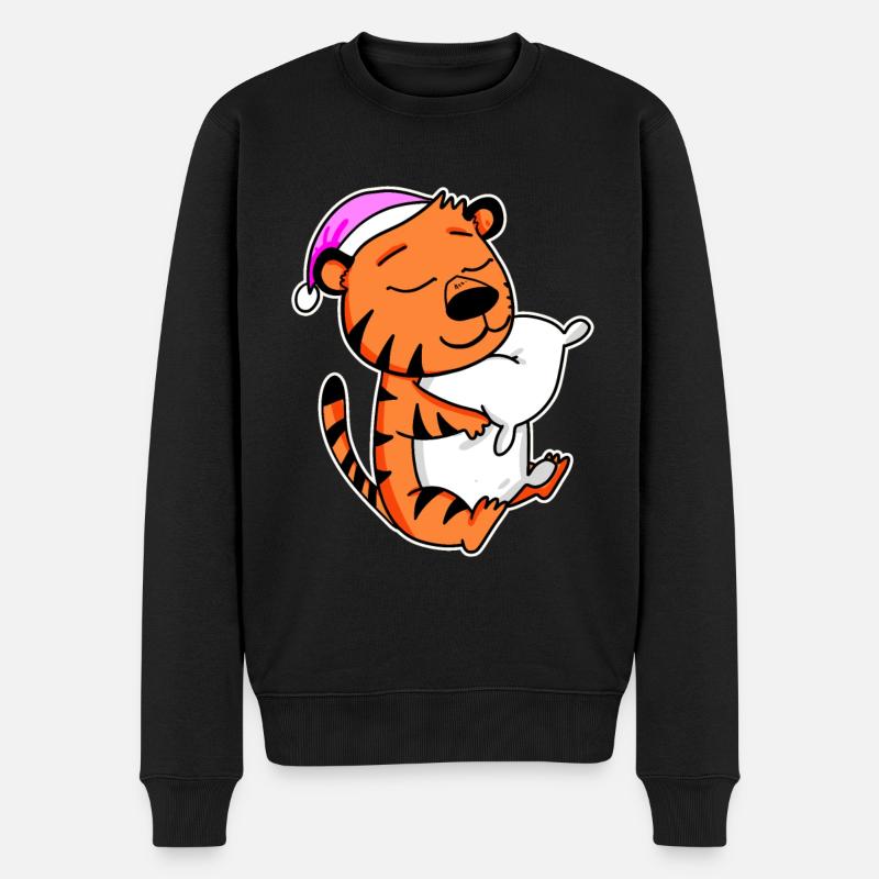 Tiger Müde Ausschlafen Schlafen Mädchen - Männer Premium Bio Pullover - Schwarz