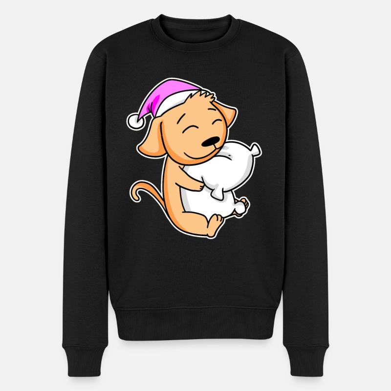 Hund Müde Ausschlafen Schlafen Mädchen - Männer Premium Bio Pullover - Schwarz