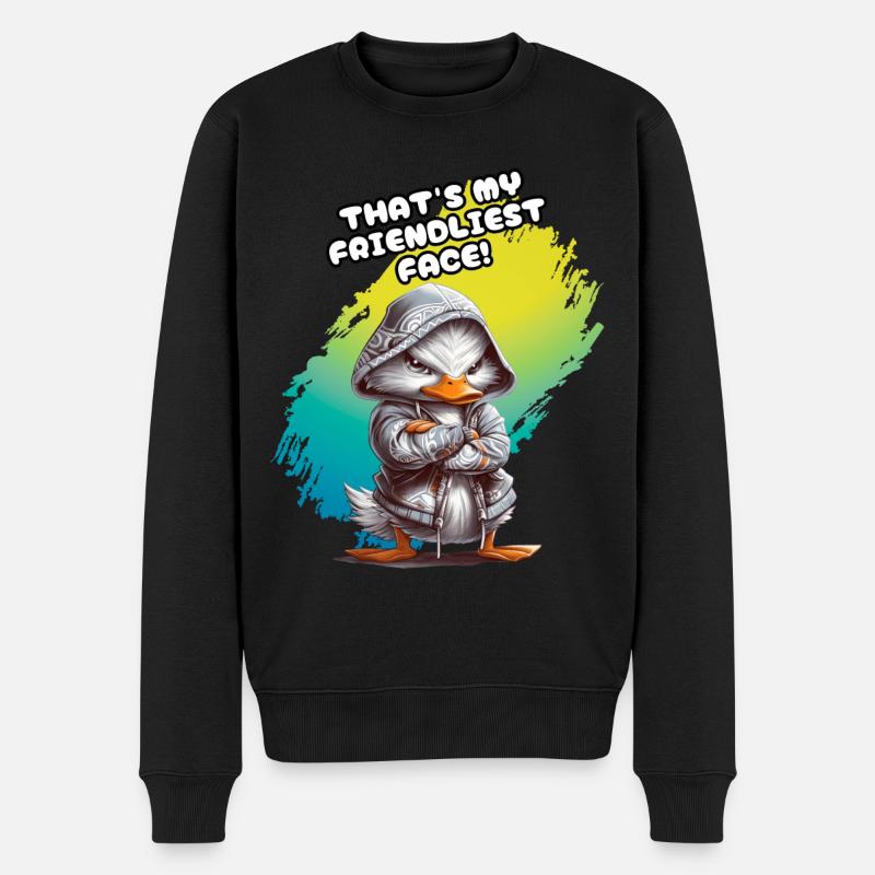 THAT'S MY FRIENDLIEST FACE. Ente, Humor, Fun, Spaß - Männer Premium Bio Pullover - Schwarz