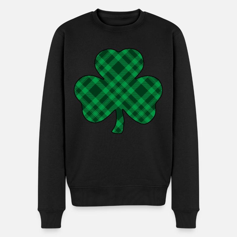 Grünes Büffelkaro Kleeblatt - Männer Premium Bio Pullover - Schwarz