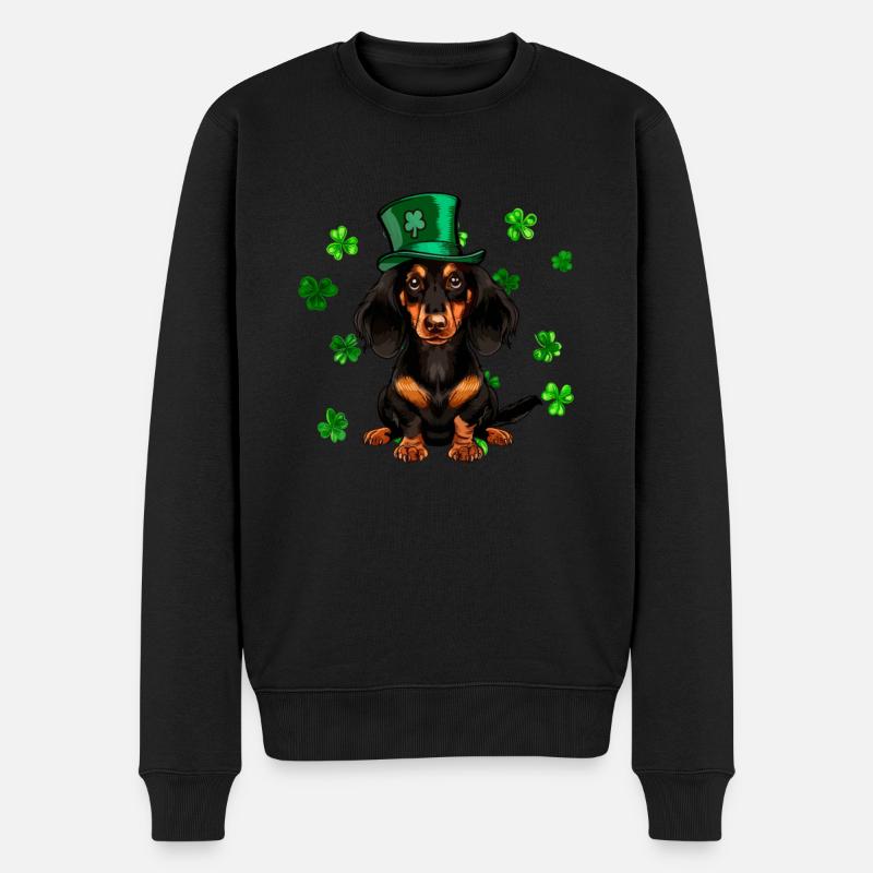 Dachshund St Patricks Day Shamrock - Männer Premium Bio Pullover - Schwarz