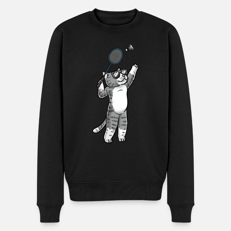 Lustige Badminton-katze - Männer Premium Bio Pullover - Schwarz