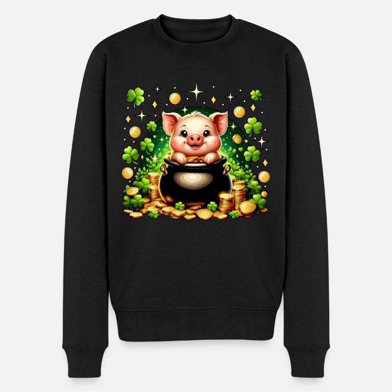 Glücksschweinchen - Männer Premium Bio Pullover - Schwarz