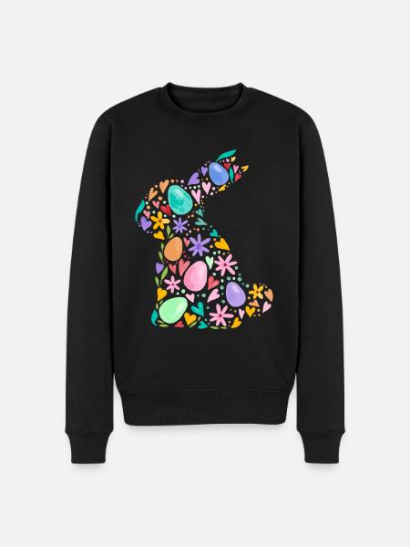 Farverig påskehare, påskeæg, blomster, påskegrafik - Økologisk premium-sweatshirt til mænd - sort