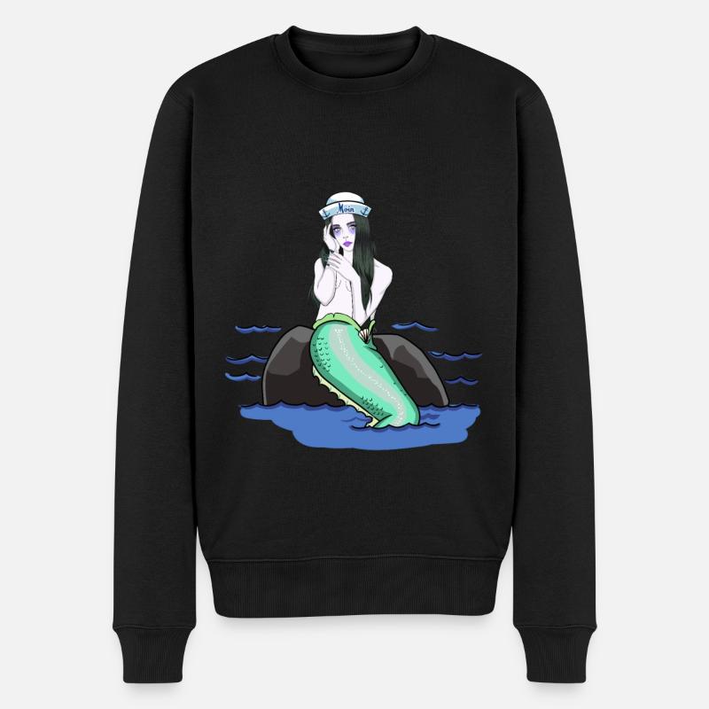 Fantasy Nixe Meerjungfrau Matrose Seefahrer - Männer Premium Bio Pullover - Schwarz