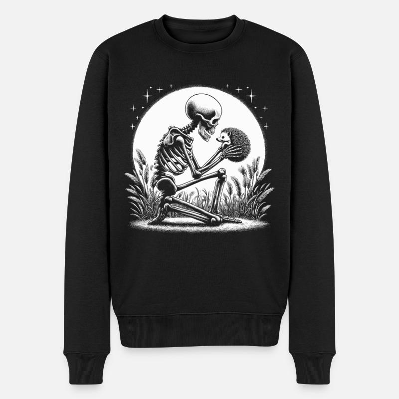 Skelett hält einen stacheligen Igel - Männer Premium Bio Pullover - Schwarz