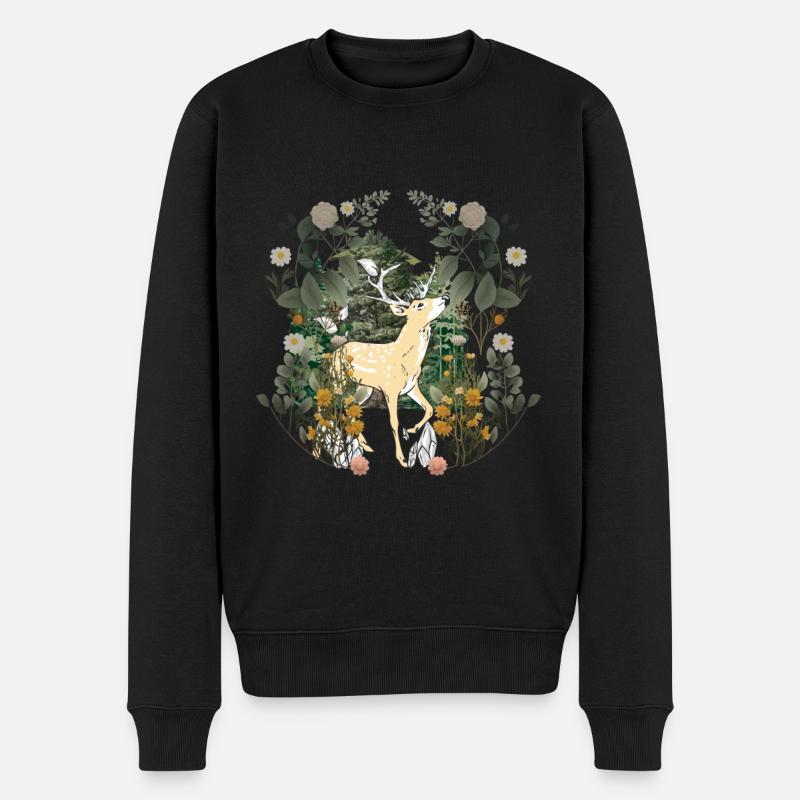 Frühling Natur Hirsch Waldtiere Geweih Schweden - Männer Premium Bio Pullover - Schwarz