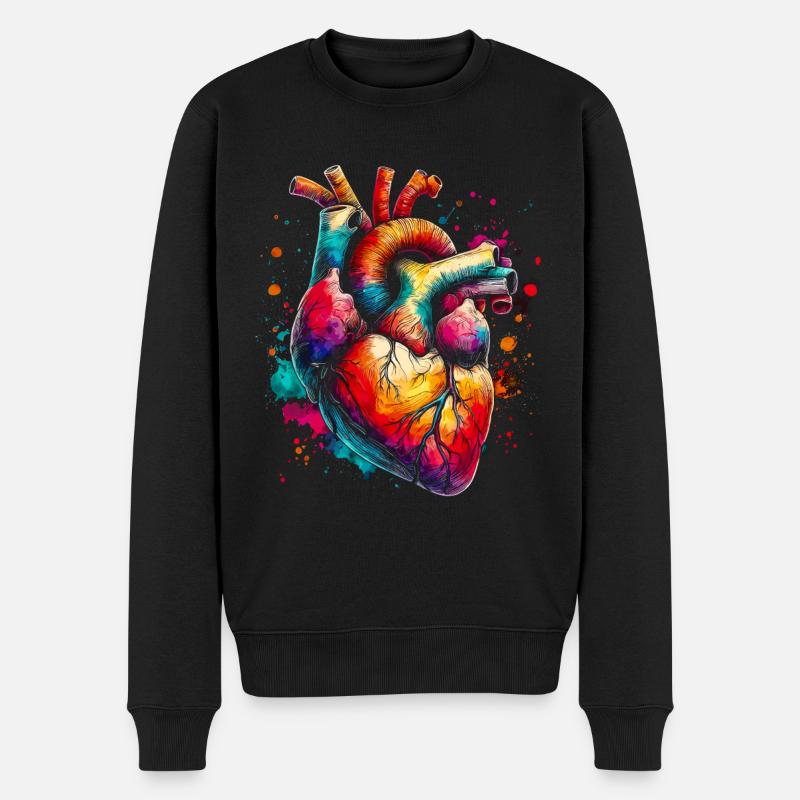 Buntes anatomisches Herz Medizinische Kunst - Männer Premium Bio Pullover - Schwarz