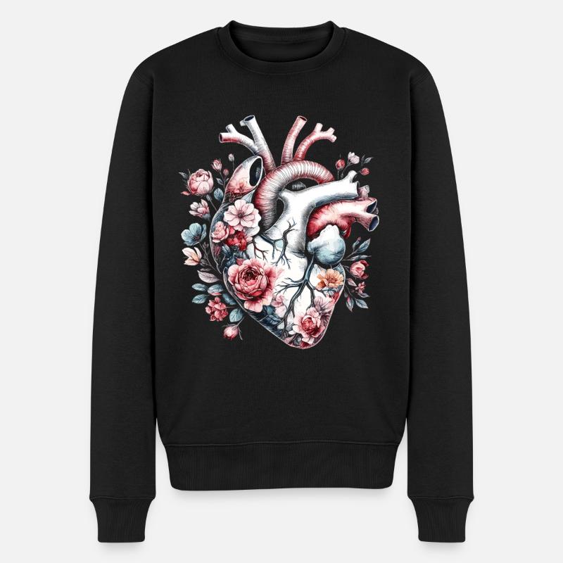 Florales anatomisches Herz - Männer Premium Bio Pullover - Schwarz