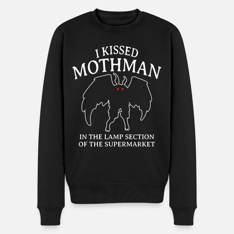 I kissed Mothman - Männer Premium Bio Pullover - Schwarz