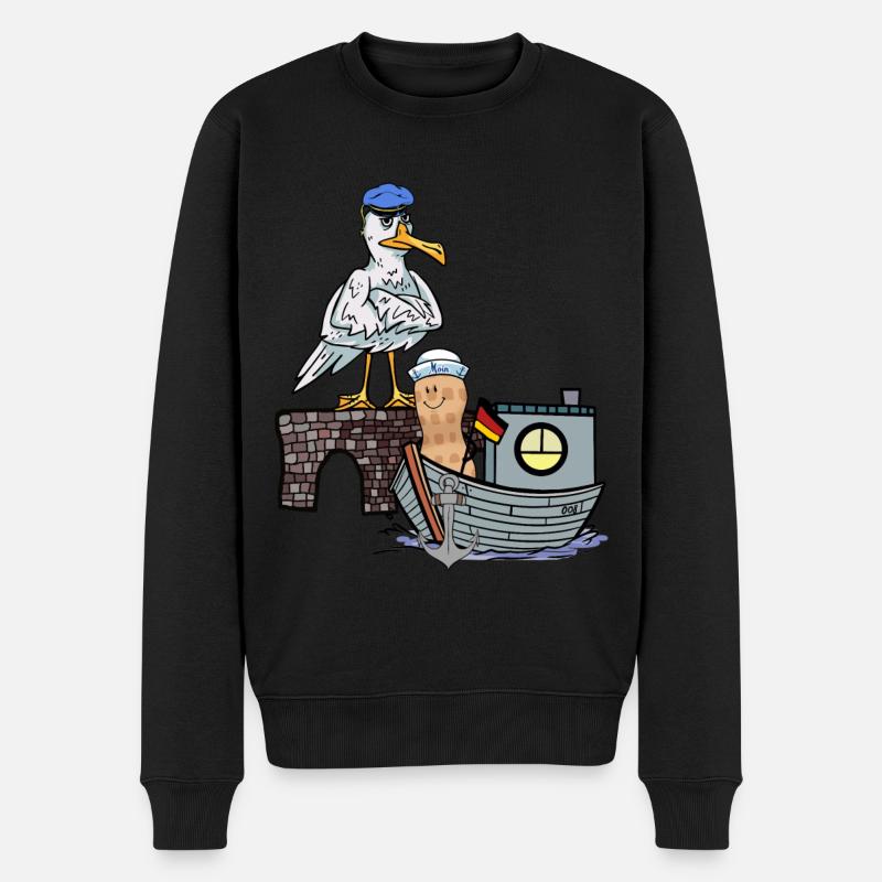 Möwe Maritim Vogel Seemann Boot Erdnuss Schiff - Männer Premium Bio Pullover - Schwarz