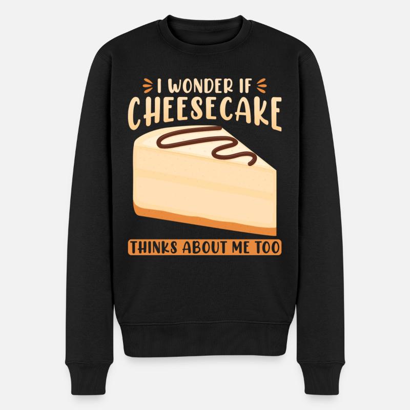 Ich frage mich, ob Cheesecake auch an mich denkt - Männer Premium Bio Pullover - Schwarz