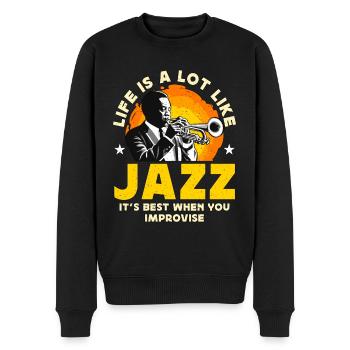 La vie de la musique jazz ressemble beaucoup à celle de son meilleur musicien - Pull Premium bio Homme - noir - Devant - Nico (187cm)