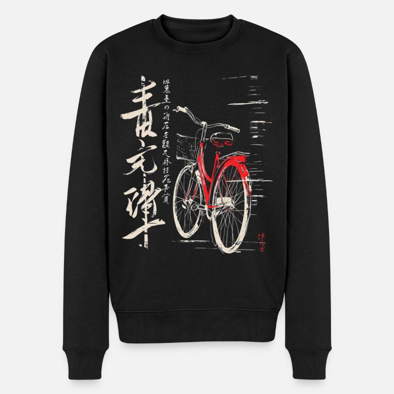 Fahrrad Zeichnung Kunst Text Grafik Motiv Fahrrad - Männer Premium Bio Pullover - Schwarz