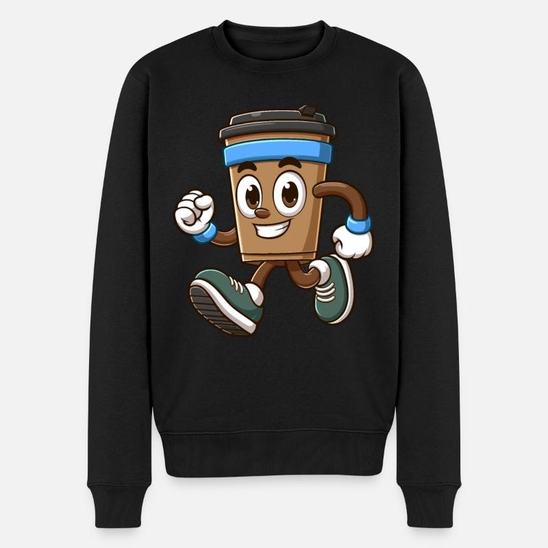 Laufender Kaffeebecher Mit Sneakers - Männer Premium Bio Pullover - Schwarz