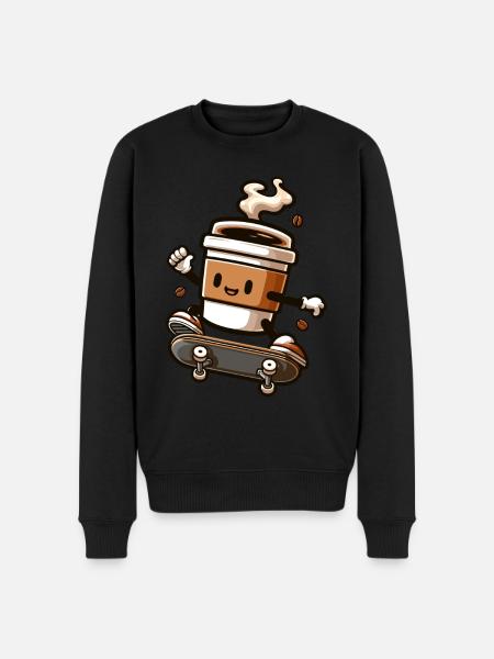 Coffee Mug On Skateboard Graphic - Men's Premium Organic Jumper - black