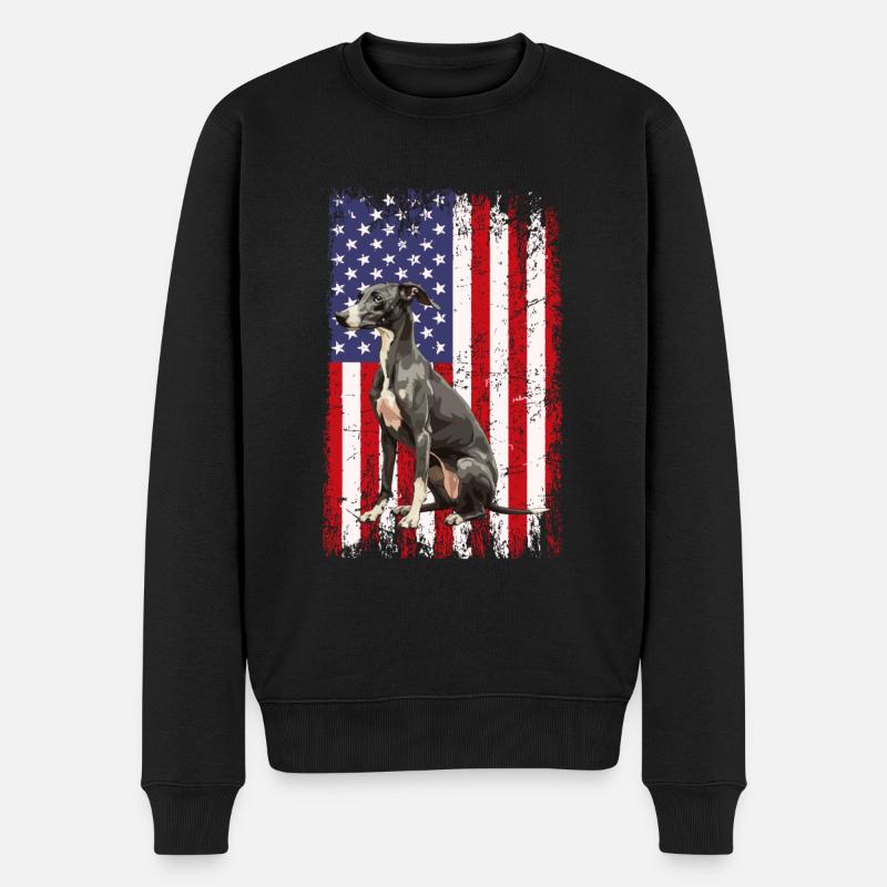whippet chien drapeau américain - Pull Premium bio Homme - noir