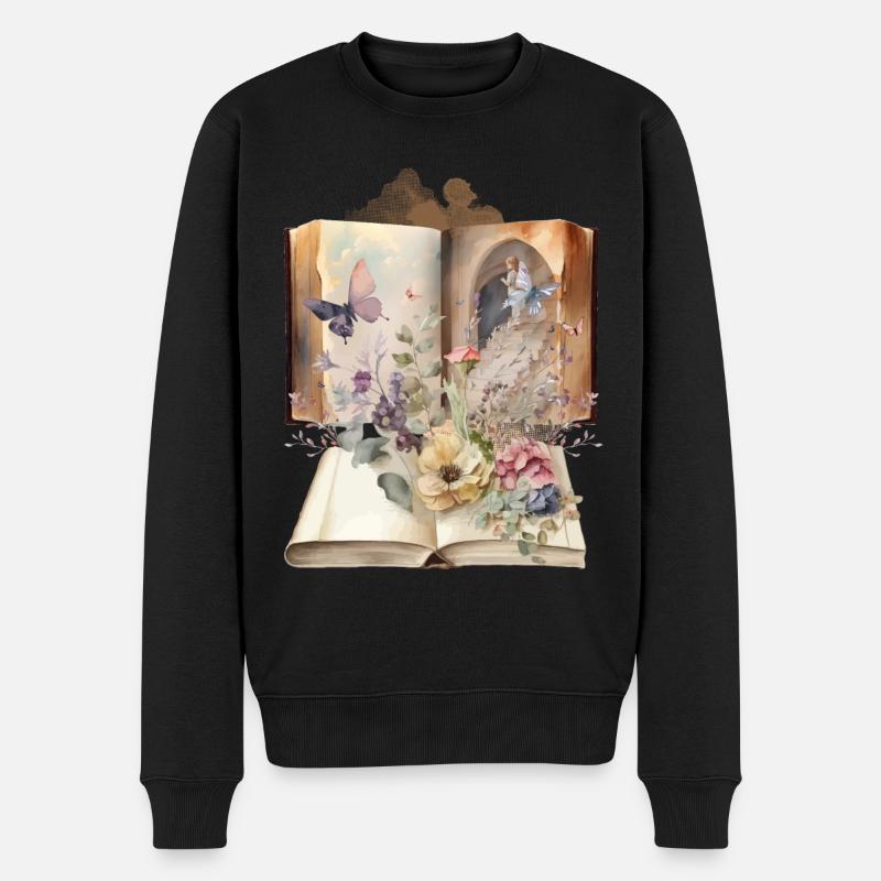 Vintage Buch Bücher Nostalgisch Blumen - Männer Premium Bio Pullover - Schwarz