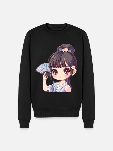 Anime Mädchen mit Fächer - Männer Premium Bio Pullover - Schwarz