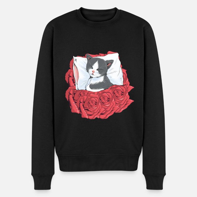 Katze Katzen Blumen - Männer Premium Bio Pullover - Schwarz