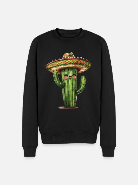 Grappige cactus met sombrero - Mannen Premium Bio sweater - zwart