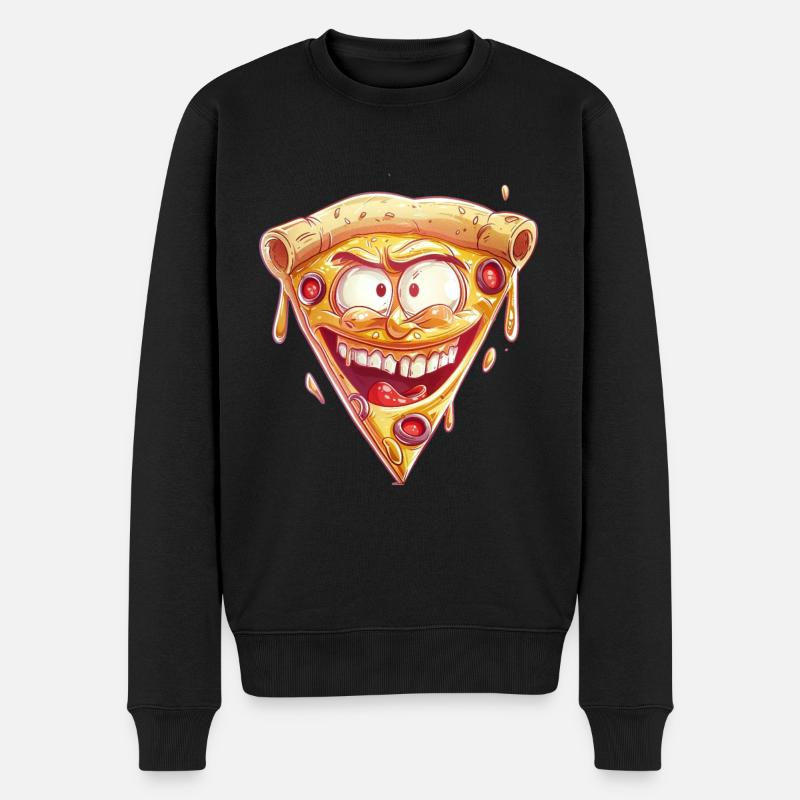 Verrückte Pizza Mit Lustigem Gesicht - Männer Premium Bio Pullover - Schwarz