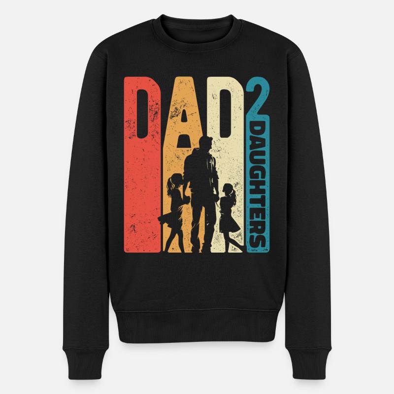 Papa Töchter Dad Hoch 2 Retro Vatertag Geschenk - Männer Premium Bio Pullover - Schwarz