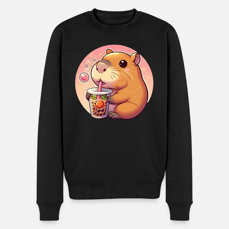 Capybara Enjoys Bubble Tea - Men's Premium Organic Jumper - black