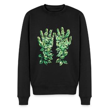 Grüne Blätter Handumriss Naturmotiv - Männer Premium Bio Pullover - Schwarz - Vorne - Nico (187cm)