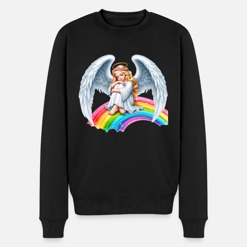 Engel auf Regenbogen - Männer Premium Bio Pullover - Schwarz