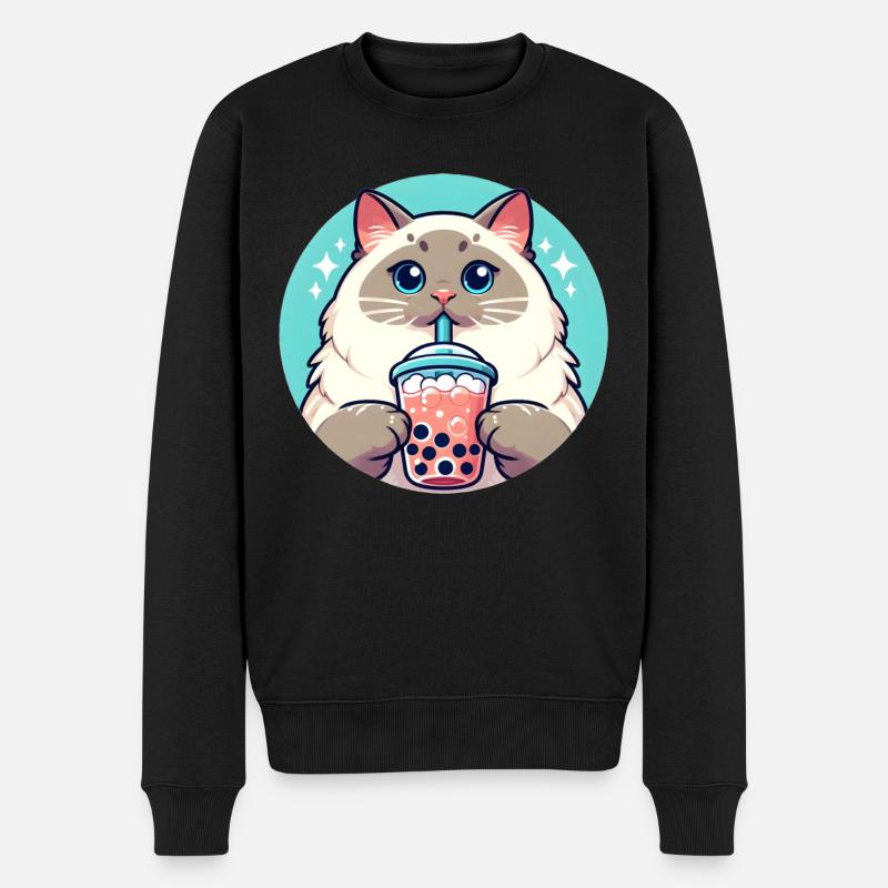 Siamese Cat Having Bubble Tea - Men's Premium Organic Jumper - black