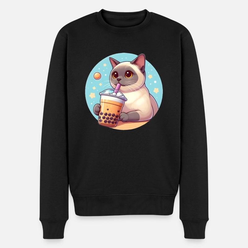 Siamese Cat Having Bubble Tea - Men's Premium Organic Jumper - black